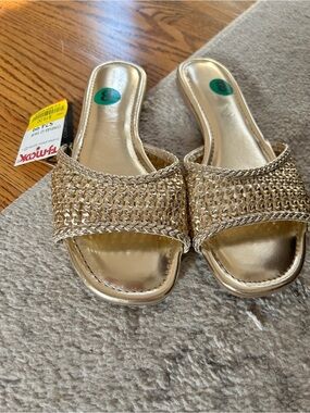 Cynthia Rowley Metallic Gold Braided Slide Sandals